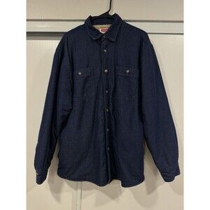 Wrangler Jacket Mens Large Blue Denim Sherpa Lined Button Shacket Denim Shirt